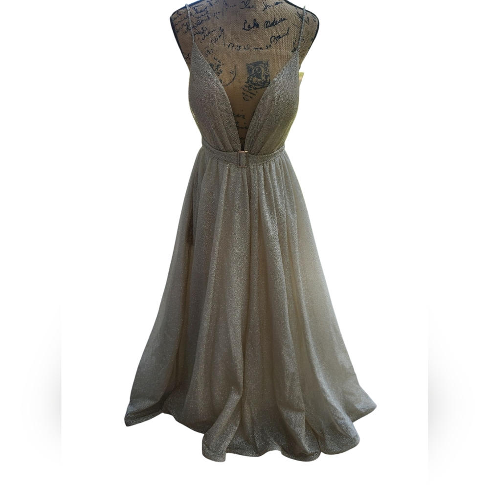 Milla Gold Sparkle Formal Maxi Dress Gown Size M
